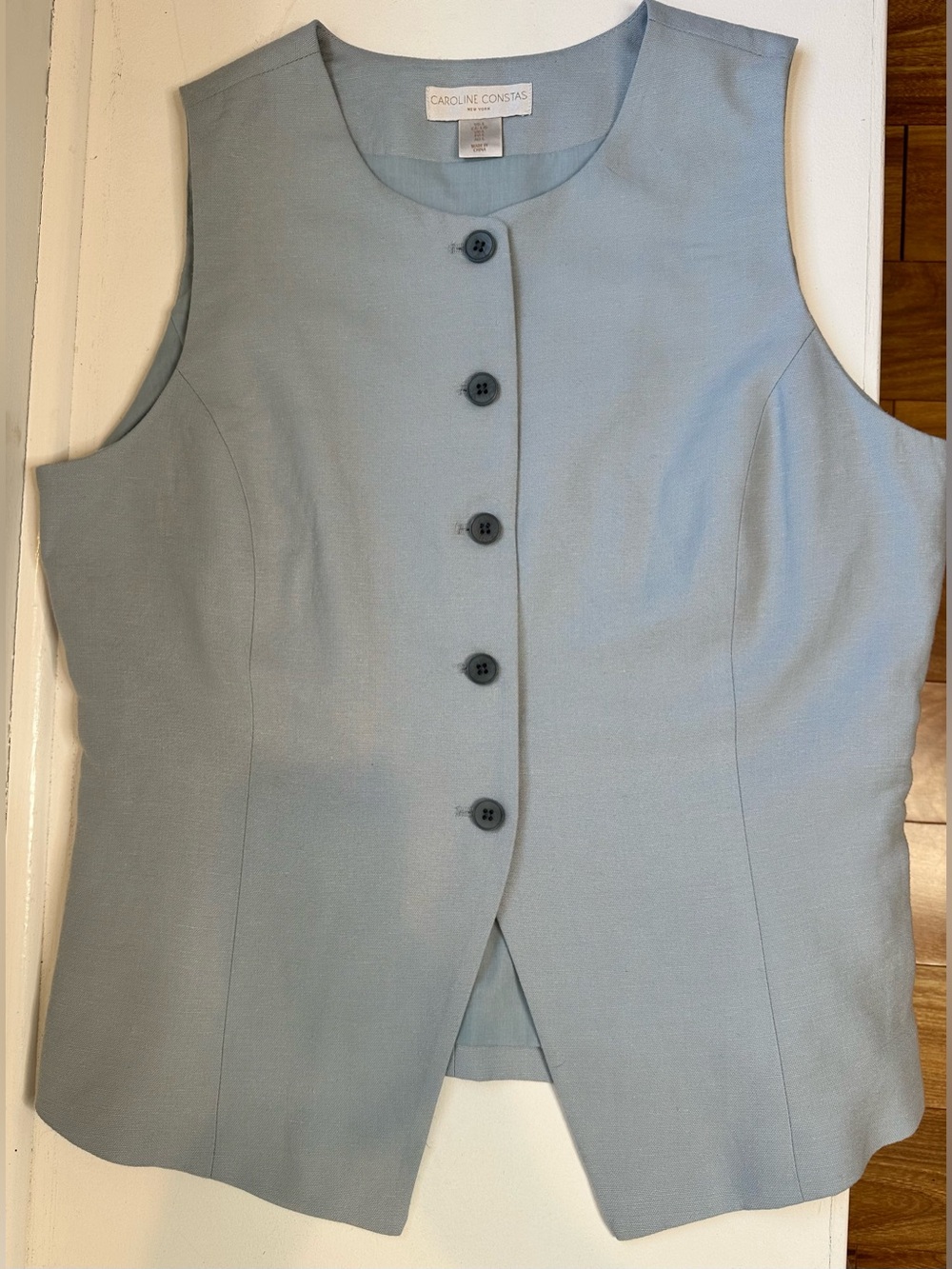 Caroline Constas Blue Lyocell Linen Button Front Vest Top Size Large